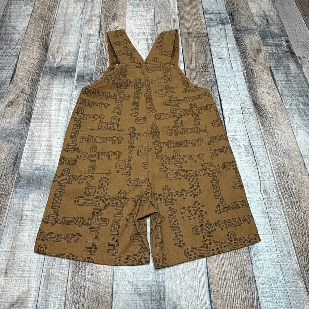 Carhartt Shortalls Kids 4T Brown Logo Print Canvas Overalls Workwear